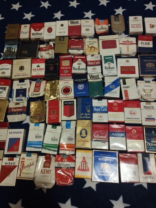 Colectie pachete tutun, vintage anii 1970-1990, 79 bucati