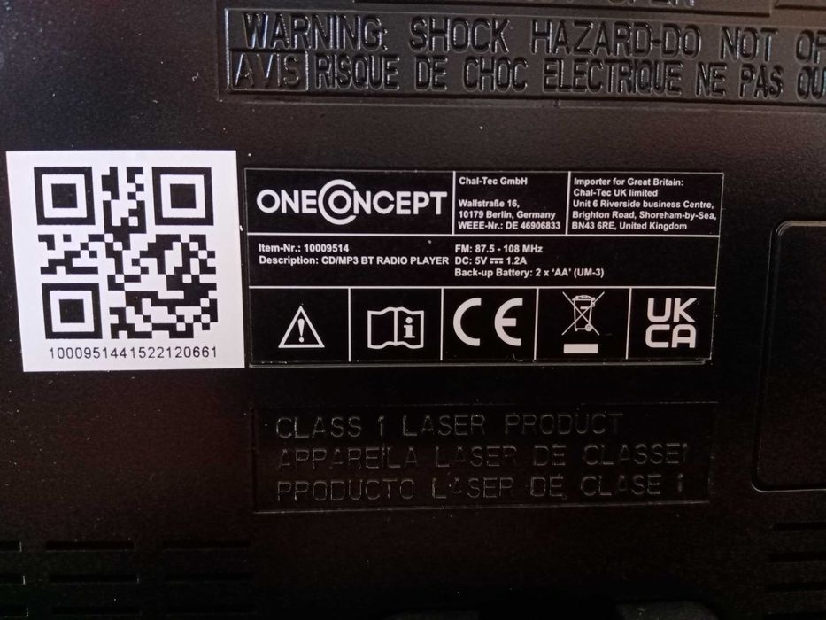 BLUETOOTH стерео система OneConcept FM USB SD AUX