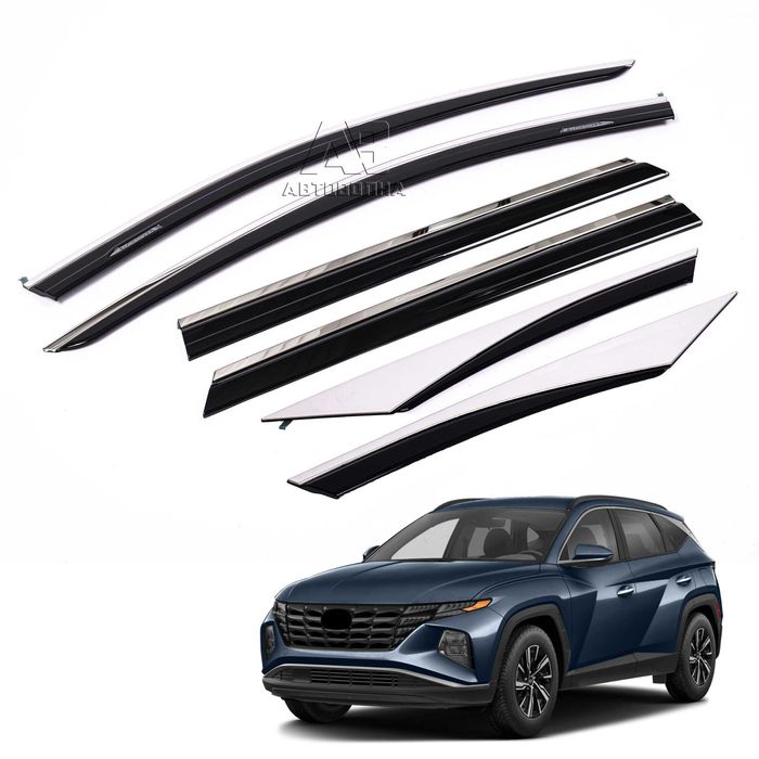 Ветровики, дефлекторы Hyundai Tucson IV Long 2020- Хром молдинг Астана
