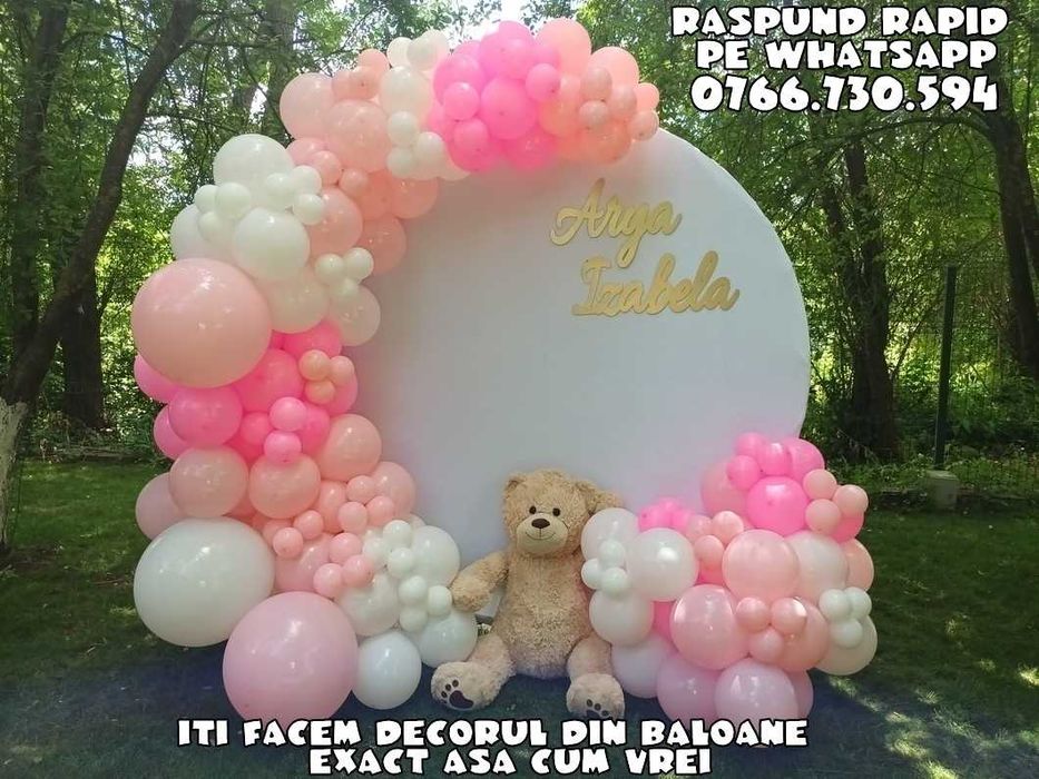 Aranjamente baloane botez Arcada baloane majorat aniversare 18 ani Panou foto baloane Nume personalizat Decor