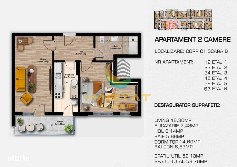Apartament 2 camere cu balcon in Popesti Leordeni, zona metrou Berceni