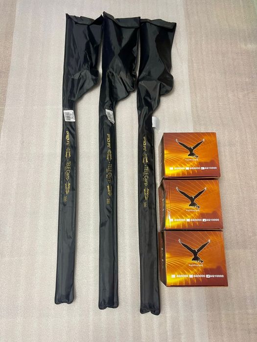SET 3 Lansete Telescopice FL TELE CARP 3.90m 180G + 3 Mulinete AQ10000