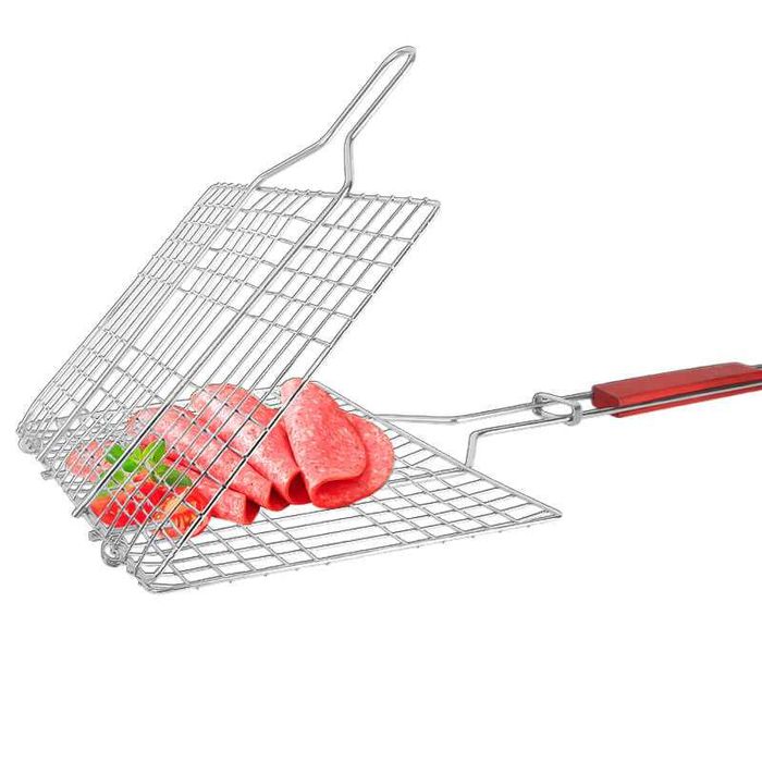 Преносима скара за печене на жар, 35x25см, с дървена дръжка 25см