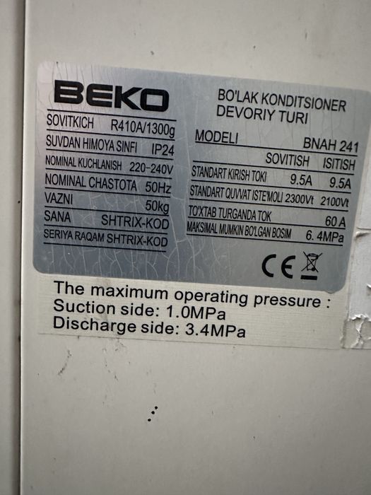 Beko kondicioner 24Li xolati yaxwi 2-zapasnoy feniyam bor.