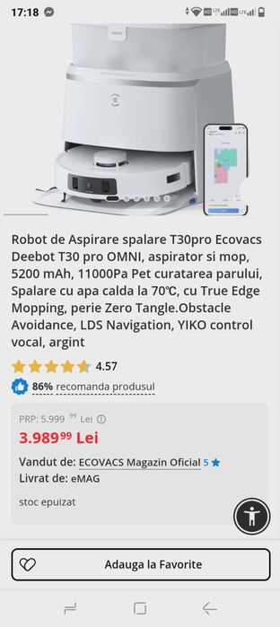 Aspirator robot Deebot T30 pro omni