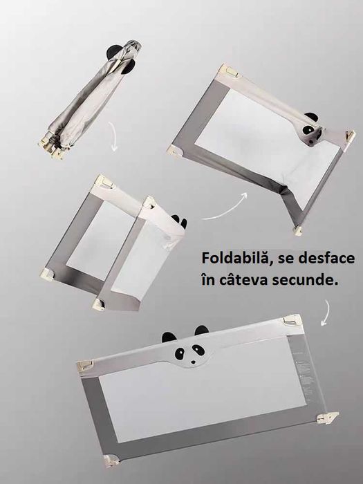 Barieră protecție pat copii pliabilă, metalică, 150 si 180 CM