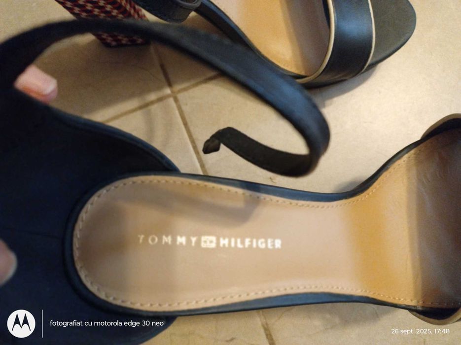 Sandale Ted B., 39, piele cu textil, talpa dubla și toc