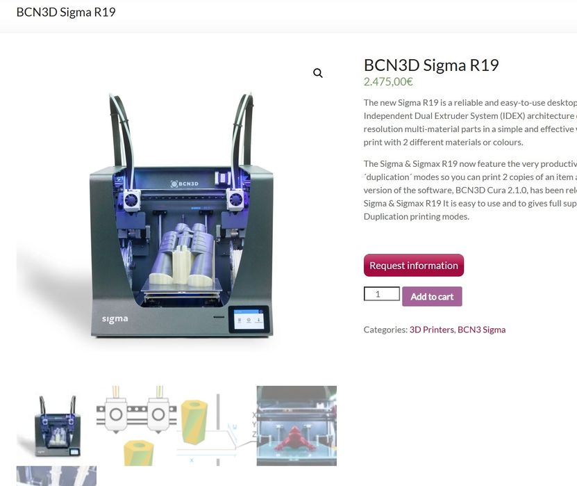 Imprimanta 3D Dual extruder BCN3D Sigma R19