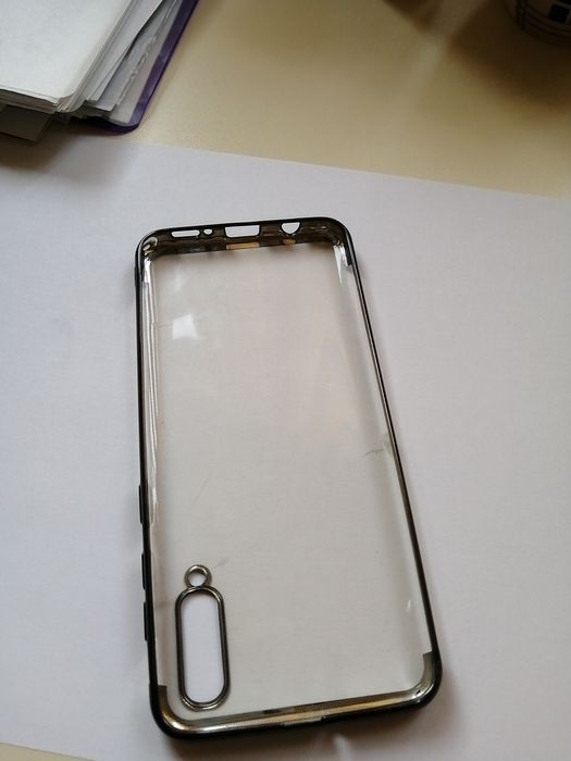 Husa telefon SamsungA50+Alte silicon transparent+negru-protectie marg