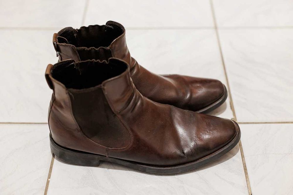 Ghete de iarna Chelsea din piele naturala pentru barbati maro burgundy