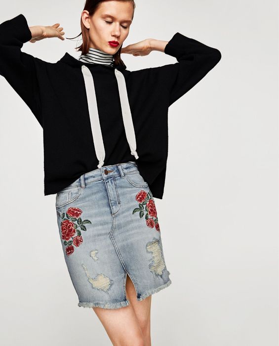 Zara пола с висока талия и бродерия