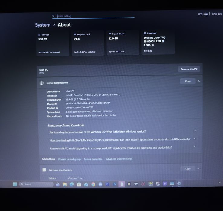 Lenovo V15-ILW I7-8565U 1.80GHz