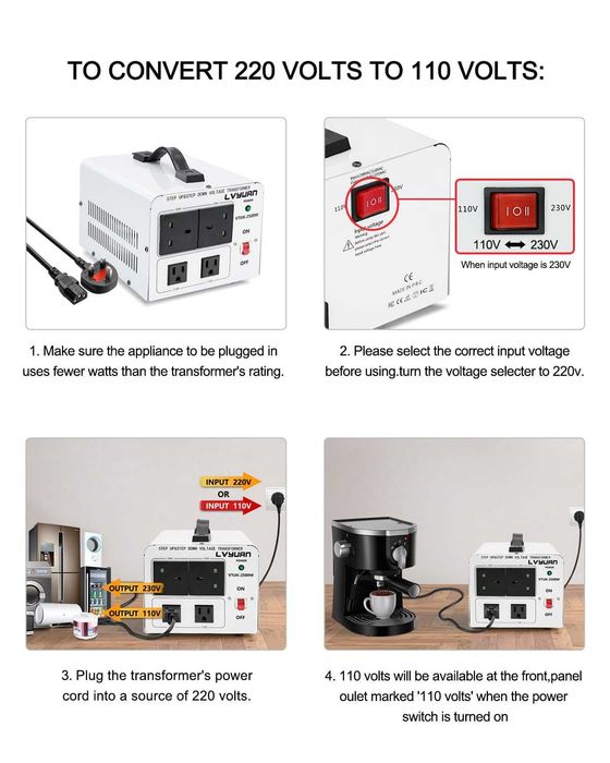 Transformator Tensiune Cantonape 2500W Convertor 220V-110V / 110V-220V Step Up Down Protectie Automata Toroidal 4 Prize US UK EU VTUK-2500W