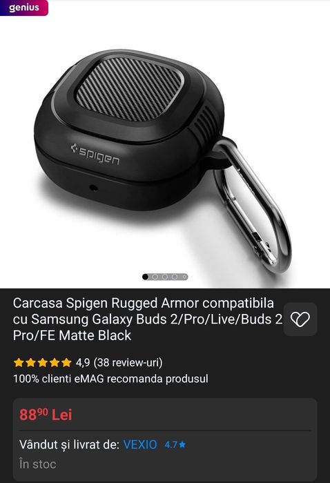 Căști Samsung Galaxy Buds 2 Pro + Husă Spigen Rugged Armor Matte Black