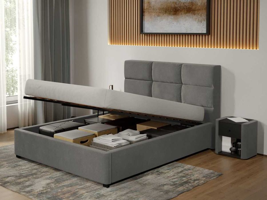 Pat tapitat Cico rabatabil 170 x 114 C1 din piele/stofa Gri Falcone 21