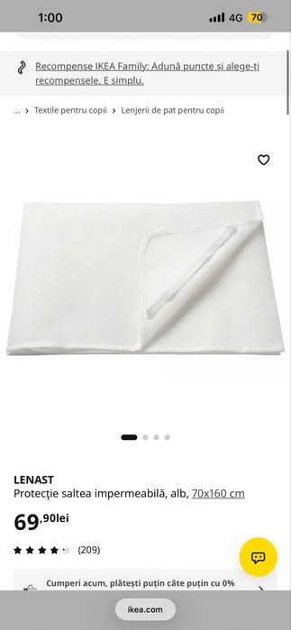 Pat junior IKEA 70x160 cm + saltea + husa impermeabila