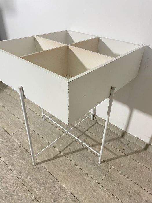 2 Buc. Stand Lemn cu Picior Metalic; Dulap Depozitare; Cutie cu Suport