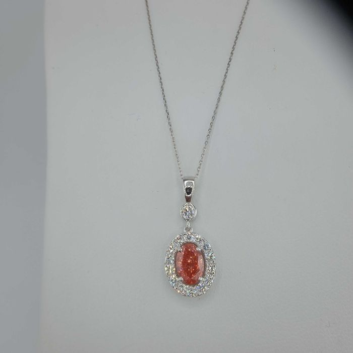 Lant aur alb si pandantiv 14k cu diamante Fancy coloured lab-grown diamond