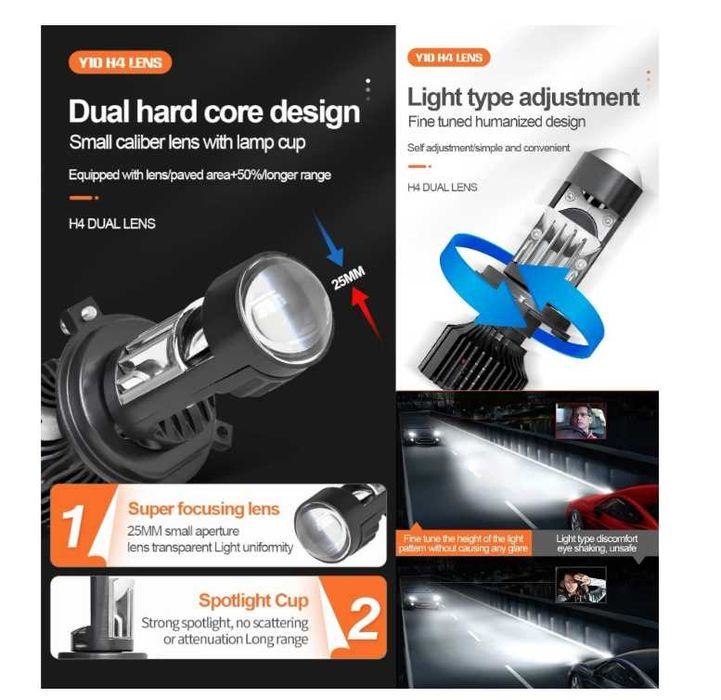 LED крушки H7 с лупа 6000K 6400LM Canbus | Комплект 2 бр.