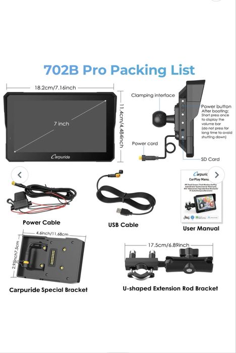 Carpuride 702 B PRO carplay за мотоциклет