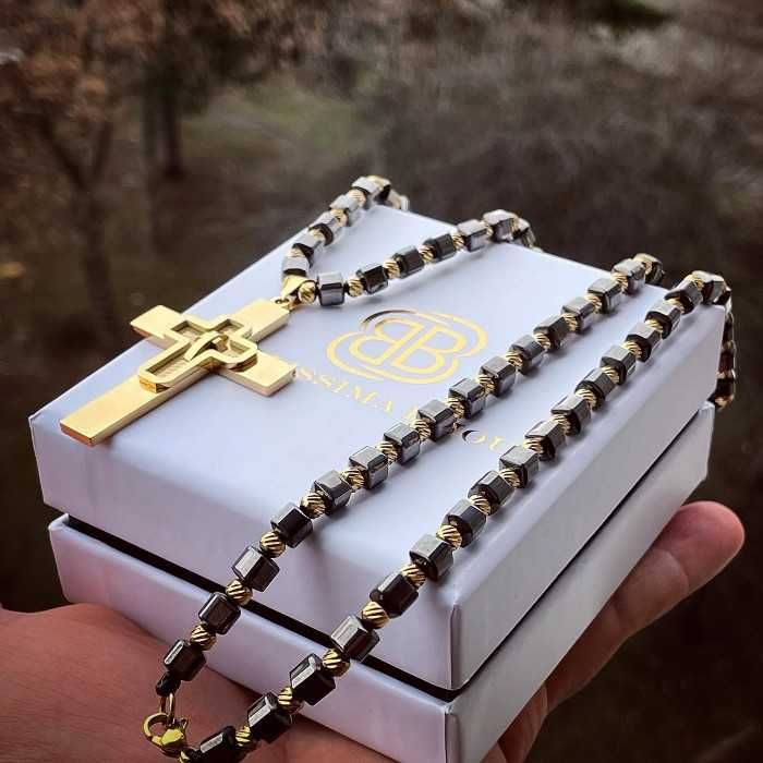 Мъжко Колие от Хематит и Стомана