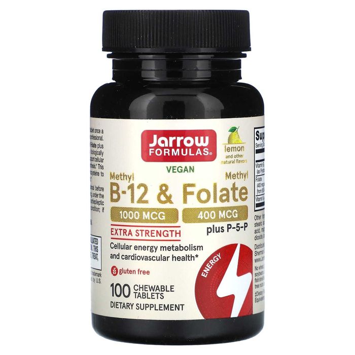 Jarrow Formulas, Метил B-12 и Метилфолат, 100 жевательных таблеток