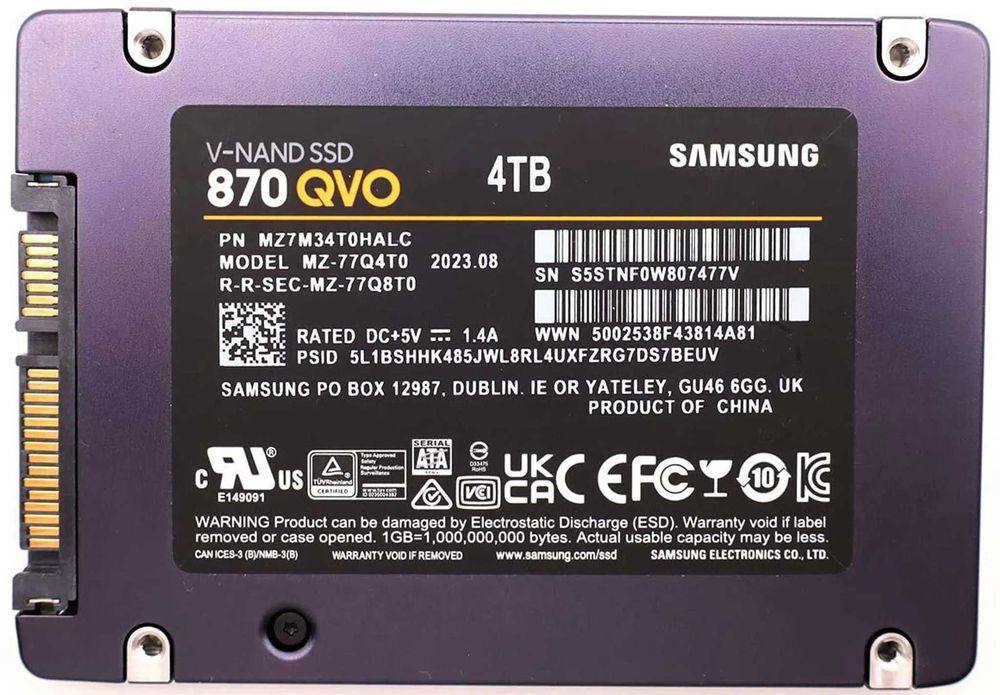 Samsung 870QVO SSD 4Tb Sata III 6 Gbit/s/ 2.5"/ До 530MB/s/с/560MB/s/с