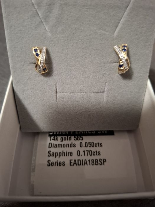 Cercei aur 14k diamante si safire