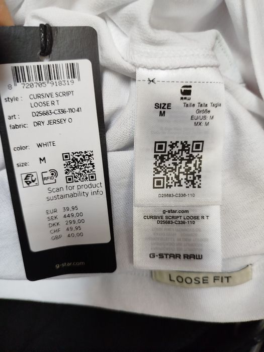 Оригинална унисекс тениска G-Star Raw Cursive M , L нова бяла Loose