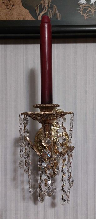 Подсвечники настенные (пара), бронза или латунь, хрусталь