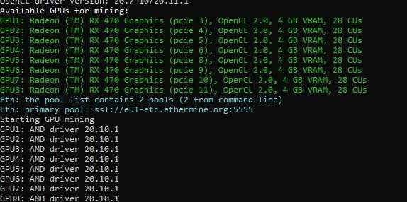 RIG minat 240MH/s Ethereum Classic 8 placi video RX470 4Gb ETC mining