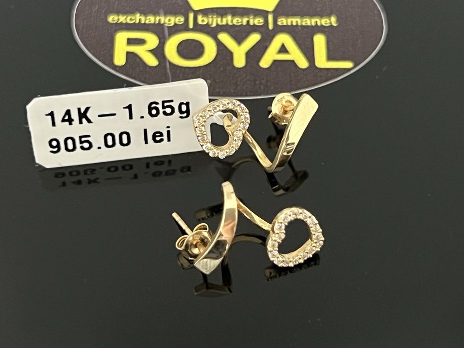 Bijuteria Royal CB : Cercei inima rasuciti aur 14K  1,65 grame