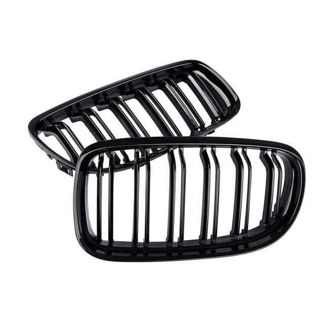 Grile Duble Nari Bara Fata M Style BMW E90 E91 Facelift LCI / F10 / F30 / E92, Negru Lucios