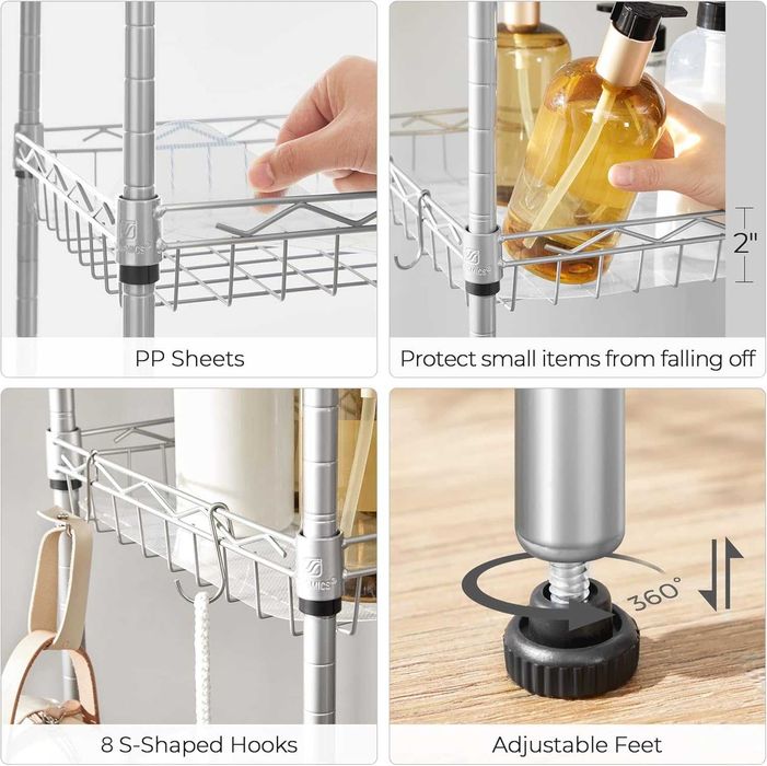 Etajera metalica, rafturi reglabile si carlige, Songmics, 30×40×121 cm