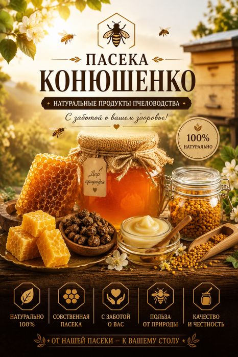 Самый вкусный, натуральный мед и пчелопродукты со своей пасеки