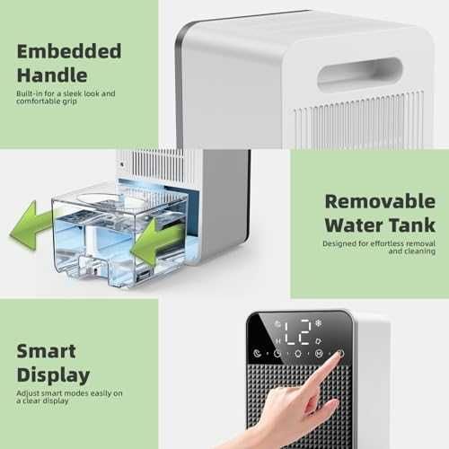 Нов Преносим влагоуловител 1.8L за баня спалня 600ml/24H LED светлина