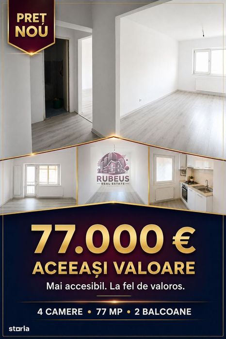 Preț nou, aceeași valoare: 4 camere, 77 mp – 77.000