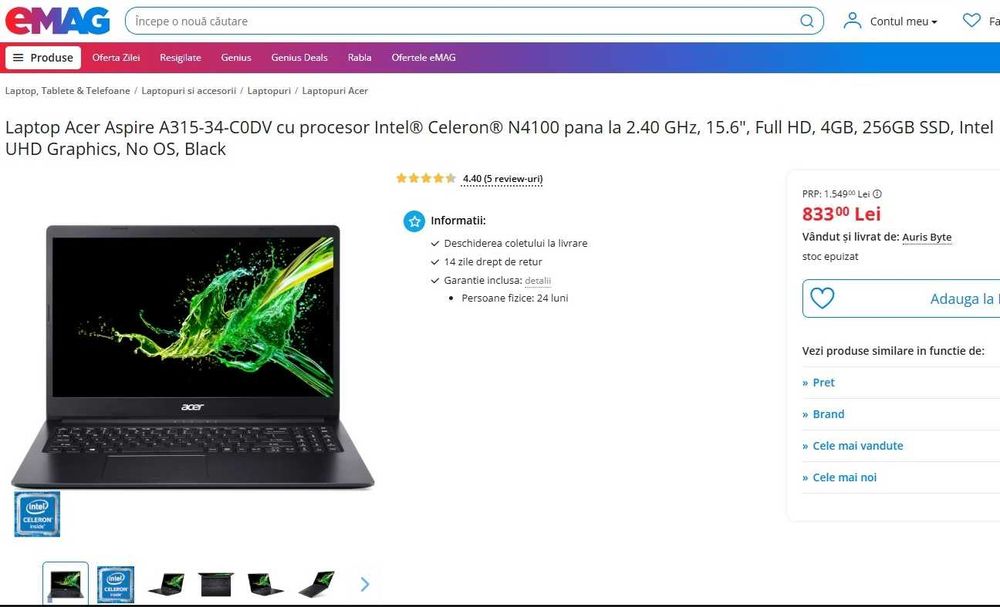 Laptop Acer Aspire A315-34-C0DV