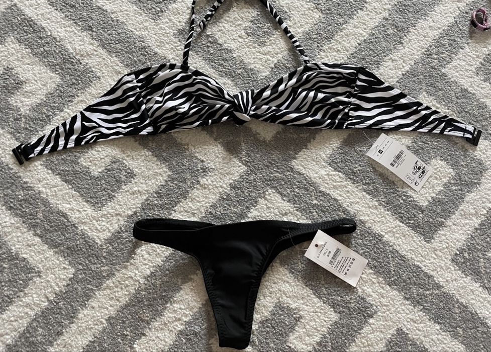 Costum baie, slip tanga S, sutien push-up bureti L(potrivit pt 80-85B)