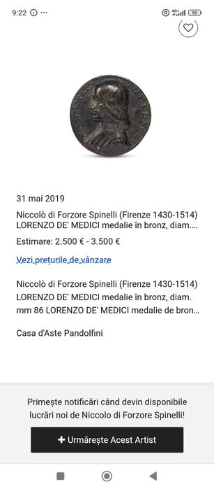 Medalie foarte rară Caterina Sforza,sec.XV,Niccolò di Forzore Spinelli