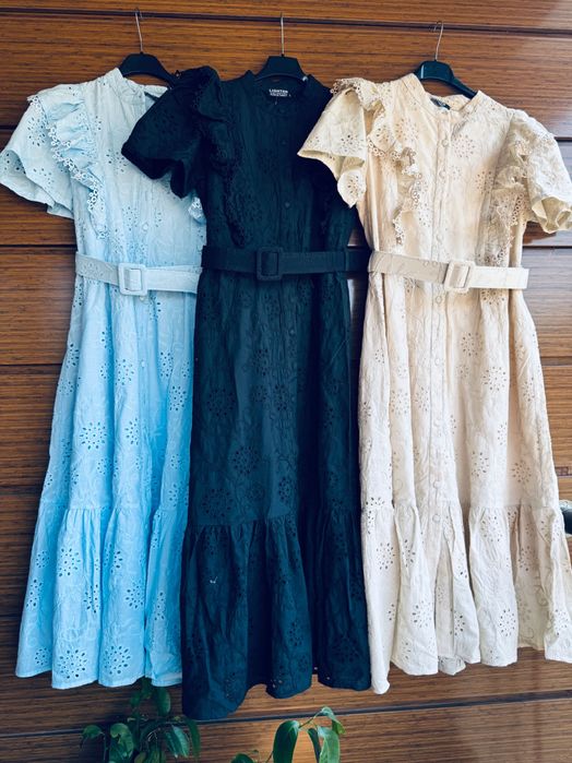 Рокли с колан 100% памук английска бродерия дантела