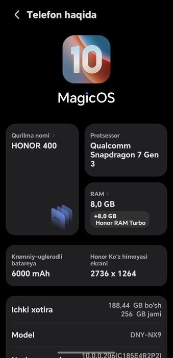 Honor 400 5G 8/256 GB Holati zor