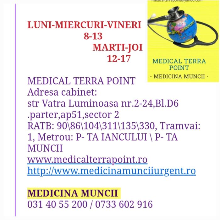 Medicina Muncii URGENT/Fisa aptitudini/Adeverinte/IGI/Prenuptiale
