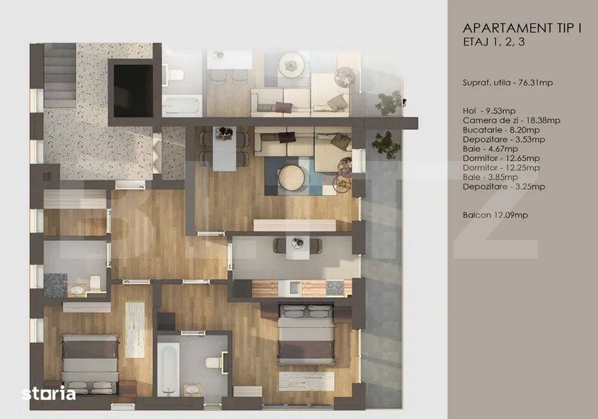 Apartament 3 camere, finisaje premium , Tractorul