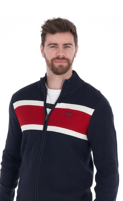 Lee Cooper - Cardigan/pulover cu fermoar si logo brodat, Bleumarin