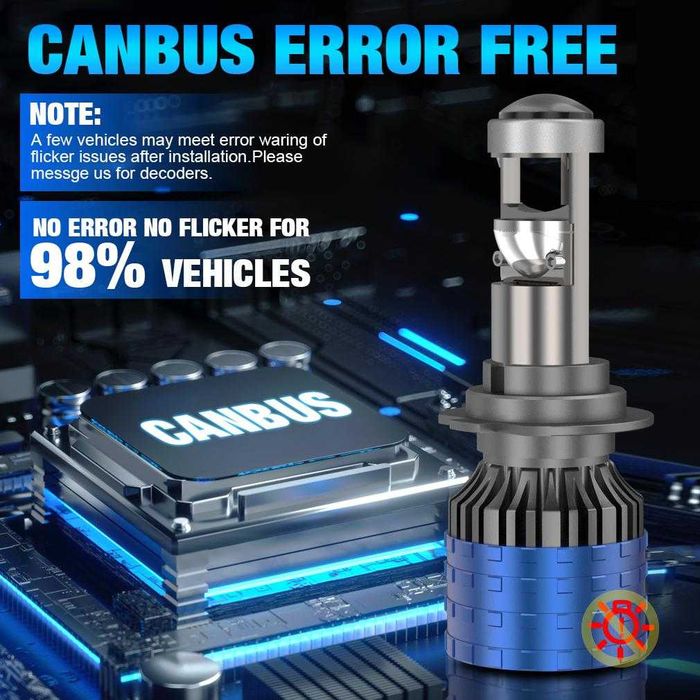 Комплект 2 LED крушки с лупа, H7, Canbus, 12V, 2x55W, 6500К, 87x31мм