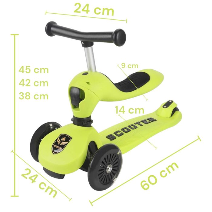 Trotineta 2in1 transformabila in tricicleta,ajustare3 dimensiuni,verde