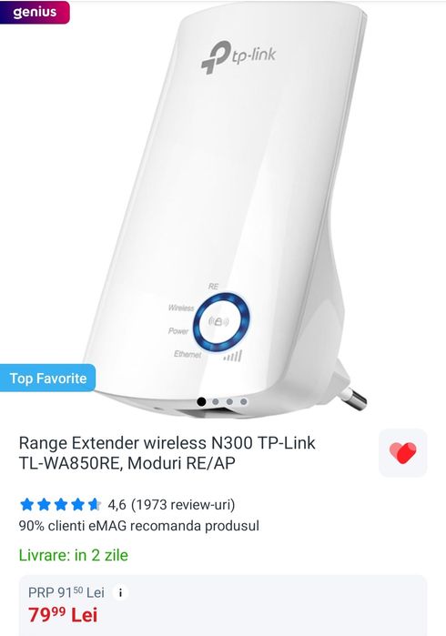 Vand 2 Range Extender wireless AC1750 TP-Link RE450