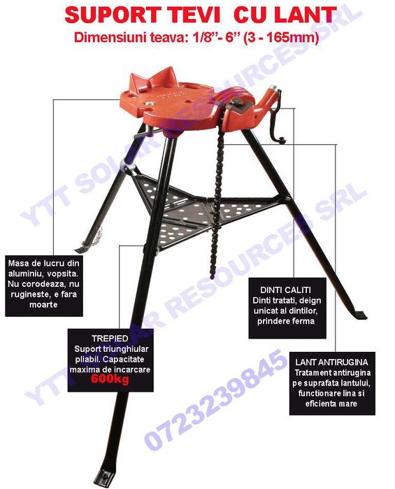 Suport / capra / trepied cu menghina / lant pt filetat tevi 1/8"-6"