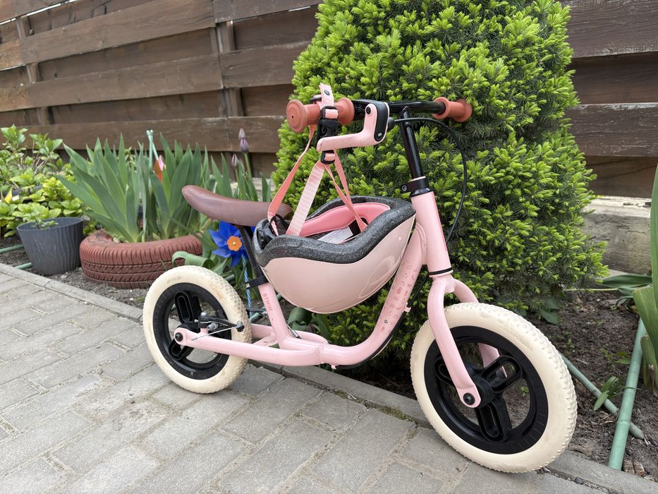 Bicicletă fără pedale Runride 500 10'' Roz-Bej Copii/Fete  + Cască bicicletă mărimea S (2 ani)